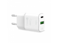 PURO White Mini Fast Travel Charger – USB-A + USB-C Power Delivery 20W Fast Travel Charger (vit)