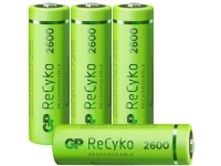 Produktfoto för GP Batteries ReCyko, Laddningsbart batteri, AA, Nickel-metallhydrid (NiMH), 1,2 V, 4 styck, 2600 mAh
