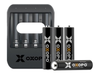 Produktfoto för OXOPO XS series - 1 h USB-batteriladdare - (för 4xAAA) + batteri 4 x AAA - Li-Ion