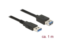 Delock – USB-förlängningskabel – USB typ A (hane) till USB typ A (hona) – USB 3.0 – 1 m – svart