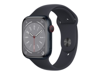 Apple Watch Series 8 (GPS + Cellular) – 45 mm – midnattsaluminium – smartklokke med sportsbånd – fluorelastomer – midnatt – båndbredde: Regular – 32 GB – Wi-Fi, LTE, Bluetooth, UWB – 4G – 38.8 g