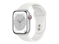 Apple Watch Series 8 (GPS + Cellular) - 41 mm - sølvaluminium - smartklokke med sportsbånd - fluorelastomer - hvit - båndbredde: Regular - 32 GB - Wi-Fi, LTE, Bluetooth, UWB - 4G - 32 g Sport & Trening - Pulsklokker og Smartklokker - Smartklokker