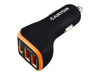 Canyon C-08. - Bilstrømadapter - 18 watt - 2.4 A - 3 utgangskontakter (USB, USB-C) - svart, oransje Tele & GPS - Batteri & Ladere - Billader