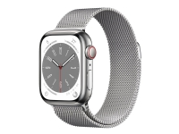 Apple Watch Series 7 (GPS + Cellular) – 41 mm – sølv rustfritt stål – smartklokke med fint strikket løkke – håndleddstørrelse: 130-180 mm – 32 GB – Wi-Fi, LTE, Bluetooth, UWB – 4G – 42.3 g
