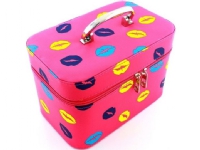 Apte A pink jewelery box with a mirror with a universal handle