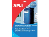 Apli APLI polyesteretiketter, 210x297mm, rektangulær, hvit, 20 ark.
