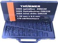 THÜRMER TOOLS Metalbor HSS valset 170 stk Borsæt 1,0-10,0mm med 0,5mm spring levers i metalkasse