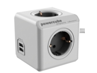 Allocacoc PowerCube extended usb – Kraftdistributionsenhet – AC 220-240 V – utgångskontakter: 4 (CEE 7/4) – 3 m – Tyskland – vagnsgrå