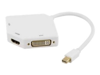 DELTACO DP-MULTI2 - Video adapter - Mini DisplayPort hann til HD-15 (VGA), DVI-I, HDMI hunn - 25 cm - hvit PC tilbehør - Kabler og adaptere - Videokabler og adaptere