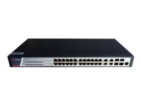 Hikvision Pro Series DS-3E2528P(B) – Switch – Administreret – 24 x 10/100/1000 (PoE+) + 4 x kombo Gigabit SFP/RJ-45 – monterbar på stativ – PoE+ (370 W)