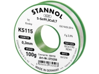 Stannol KS115 Loddetin, blyfri Spole Sn99.3Cu0.7 100 g 0,3 mm Føringsveier og feste - Lodding og tilbehør