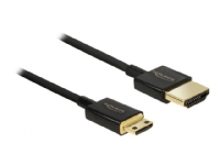 Bilde av Delock Slim Premium - Hdmi-kabel Med Ethernet - 19 Pin Mini Hdmi Type C Hann Til Hdmi Hann - 2 M - Trippel Beskyttelse - Svart