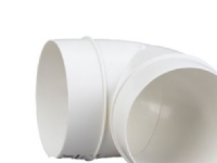 Duka böjning 90gr Ø100MM – vit plast för runda vita ventilationsrör.
