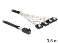 Delock – SATA/SAS-kabel – SAS 6Gbit/s – 4-vägs – 4x mini-SAS HD (SFF-8643) (hane) till SATA (hona) – 50 cm – sprintlåsning