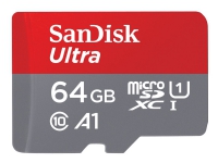 SanDisk Ultra – Flash-minneskort (microSDXC till SD-adapter inkluderad) – 64 GB – A1 / UHS Class 1 / Class10 – mikroSDXC UHS-I