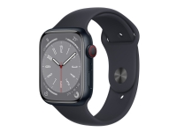 Apple Watch Series 8 (GPS + Cellular) - 45 mm - midnattsaluminium - smartklokke med sportsbånd - fluorelastomer - midnatt - båndbredde: Regular - 32 GB - Wi-Fi, LTE, Bluetooth, UWB - 4G - 38.8 g Sport & Trening - Pulsklokker og Smartklokker - Smartklokker