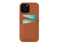 Krusell CardCover - Baksidesskydd för mobiltelefon - genuint läder, polykarbonat - brun - för Apple iPhone 13 Pro