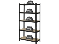 TOOLCRAFT KCT20CP Reol til tunge genstande 175 kg (B x H x T) 900 x 1800 x 400 mm Metal, Hårdfibre Antracit/Sort Glasfiberplade
