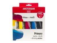 Amsterdam Standard Series akrylfärg primär set | 5 x 120 ml + 3 doseringsmunstycken