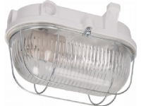 OVAL-7063NB kanalarmatur, E27, 100W, hvit-bakelitt, transparent dekkglass, IP54, metallnett A1230