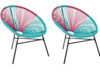 Beliani Set of 2 Pink Blue ACAPULCO Rattan Chairs