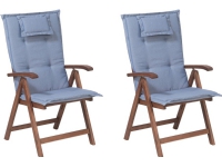 Beliani Set of 2 wooden garden chairs with TOSCANA blue cushions