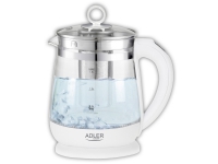 Adler AD 1299, 1,5 l, 1850 W, Hvit, Glass, Justerbar termostat, Vannivåindikator