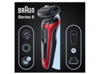 Braun Series 6 61-R1200s, Barberingsmaskin, SensoFlex, SensoFoil, Knapper, Sort, Rød, LED, Batteri Hårpleie - Skjegg/hårtrimmer - Barbermaskiner