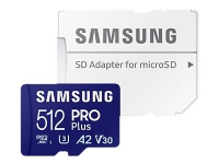 Bilde av Samsung Pro Plus Mb-md512sa - Flashminnekort (microsdxc Til Sd-adapter Inkludert) - 512 Gb - A2 / Video Class V30 / Uhs-i U3 - Microsdxc Uhs-i - Blå