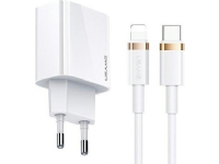 Usams lader USAMS T34 nettlader 1xUSB-C 20W 5V-3A PD3.0 + U63 USB-C/Lightning 20W kabel hvit/hvit T49OCLN01