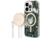 Guess-lader Guess-etui + trådløs lader GUBPP14LHJEACSA Apple iPhone 14 Pro grønn/grønn hardt etui Jungle MagSafe