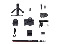 Produktfoto för Canon EOS R50 - Content Creator Kit - digitalkamera - spegellöst - 24.2 MP - APS-C - 4 K / 30 fps - 2.5x optisk zoom RF-S 18-45 mm F4,5-6,3 IS STM objektiv - Wi-Fi, Bluetooth - svart