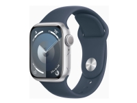 Apple Watch Series 9 (GPS) - 41 mm - sølvaluminium - smartklokke med sportsbånd - fluorelastomer - stormblå - båndbredde: S/M - 64 GB - Wi-Fi, UWB, Bluetooth - 31.9 g Sport & Trening - Pulsklokker og Smartklokker - Smartklokker