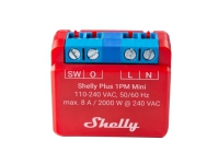 Shelly PLUS 1PM Mini, Rød, 802.11b, 802.11g, Wi-Fi 4 (802.11n), 2,4 GHz, 30 m, 20 dBmW, 2.4 – 2.495 Smart hjem - Merker - Shelly