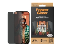 PanzerGlass - Skjermbeskyttelse for mobiltelefon - ultrabred passform - glass - med personvernsfilter - rammefarge svart - for Apple iPhone 15 Pro Max Tele & GPS - Mobilt tilbehør - Diverse tilbehør