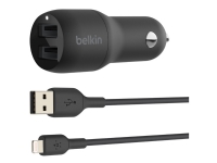 Bilde av Belkin Boostcharge Dual Charger - Bilstrømadapter - 24 Watt - 4.8 A - 2 Utgangskontakter (usb) - På Kabel: Lightning - Svart