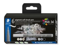 Bilde av Staedtler 372 - Brush Pen Set - Permanent - Warm Gray Medium, Intense Black, Cool Gray Medium, Warm Gray Light, Cool Gray Light, Cool Gray Dark - Fargeblekk - 6 Deler