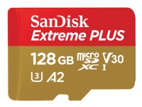 Bilde av Sandisk Extreme Plus - Flashminnekort (microsdxc Til Sd-adapter Inkludert) - 128 Gb - A2 / Video Class V30 / Uhs-i U3 / Class10 - Microsdxc Uhs-i
