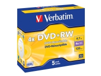 Verbatim DataLifePlus - 5 x DVD+RW - 4.7 GB 4x - CD-eske PC-Komponenter - Harddisk og lagring - Lagringsmedium