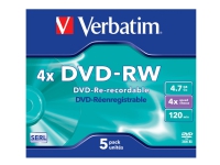 Verbatim DataLifePlus - 5 x DVD-RW - 4.7 GB 4x - CD-eske PC-Komponenter - Harddisk og lagring - Lagringsmedium