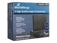 MediaRange Retail-Pack CD-Jewelcases single - CD-cover - kapasitet: 1 CD/DVD - svart, gjennomsiktig (en pakke 5)