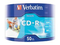 Verbatim DataLife - 50 x CD-R - 700 MB (80 min) 52x - skrivbar overflate - spindel PC-Komponenter - Harddisk og lagring - Lagringsmedium