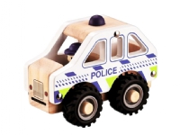 Politibil i træ m. gummihjul/ Wooden police car w. rubber wheels Leker - Radiostyrt - Biler og utrykningskjøretøy
