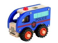 Politibus i træ med gummihjul/ Wooden Police bus w. rubber wheels Leker - Radiostyrt - Biler og utrykningskjøretøy