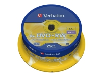 Verbatim - 25 x DVD+RW - 4.7 GB 4x - matt sølv - spindel PC-Komponenter - Harddisk og lagring - Lagringsmedium