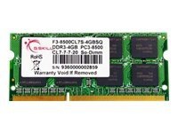 G.Skill SQ Series - DDR3 - modul - 4 GB - SO DIMM 204-pin - 1066 MHz / PC3-8500 - CL7 - 1.5 V - ikke-bufret - ikke-ECC PC-Komponenter - RAM-Minne - DDR3