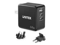 Unitek - Strømadapter - GaN - 65 Wh - 3.25 A - PD, Quick Charge 3.0 - 2 utgangskontakter (USB, 2 x USB-C) - svart Tele & GPS - Batteri & Ladere - Ladere