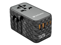 Verbatim UTA-06 - Strømadapter - GaN III, universal - 100 watt - 5 A - Apple Fast Charge, Fast Charge, PD 3.0, QC 3.0, QC 4+, Super Charge, BC1.2, PD/PPS - 4 utgangskontakter (2 x USB, 2 x USB-C) - svart Tele & GPS - Batteri & Ladere - Ladere