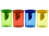 Blyantspidser med beholder transparent m/farvet top Skriveredskaper - Skrivetilbehør - Blyantkvessere