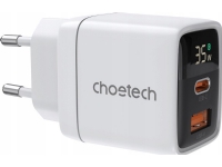 Choetech PD6052 USB-C USB-A PD 35W GaN vegglader med display - hvit